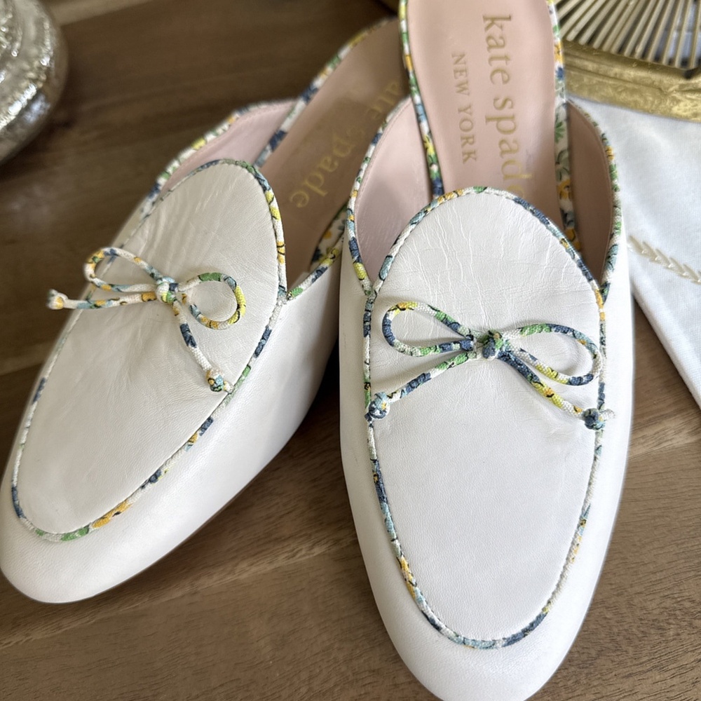 Kate Spade Devi Mules US 9.5 Cream Leather Floral Bow